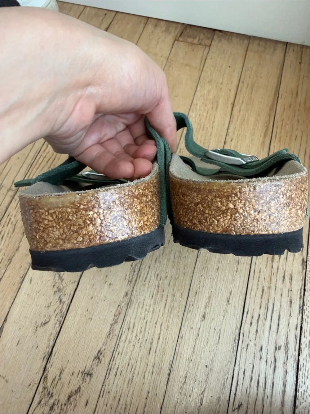 Birkenstock Arizona Suede Sandals in Forest Green with Silver Buckles Size 38